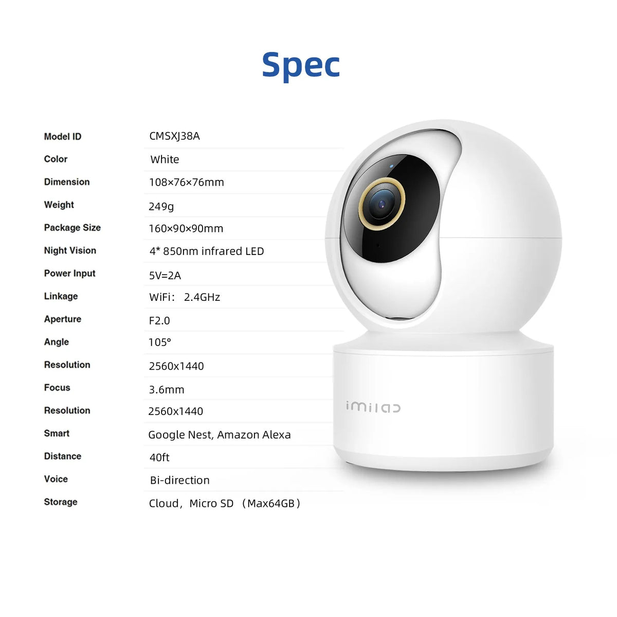 IMILAB C21 2.5K indoor WiFi security camera in white with 360-degree view and IR night vision