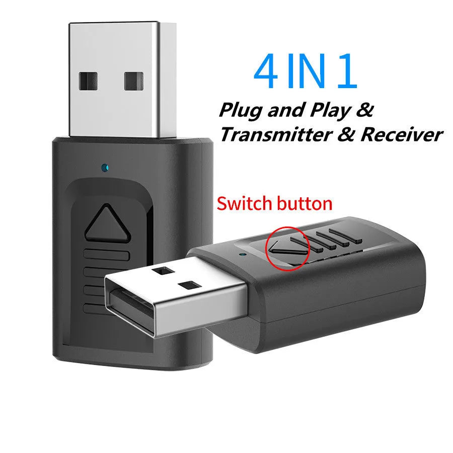 Black M135 four-in-one USB Bluetooth 5.0 audio transmitter receiver with 3.5mm aux cable