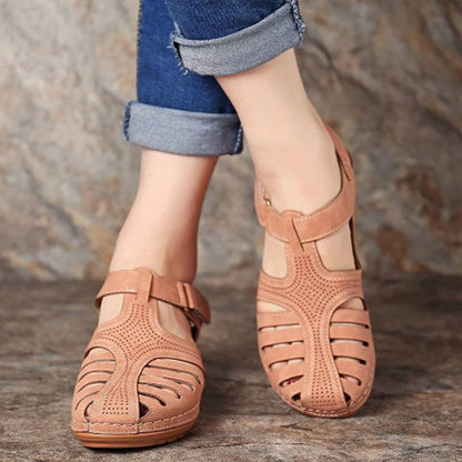 Women's Plus Size Retro Sandals with round toe and buckle design in various colours