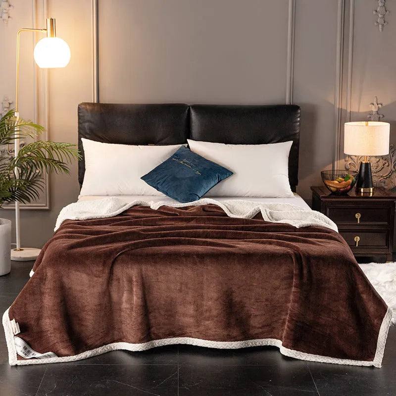 Double fleece blanket in modern plain style with 530gsm coral fleece texture, available in multiple colours and sizes