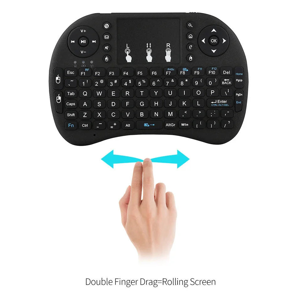 Wireless Mini Keyboard with larger touchpad and dual mouse buttons in black