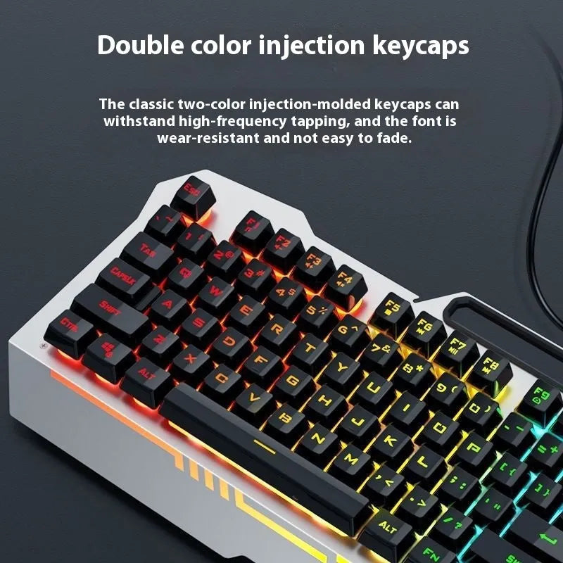 Mechanical feeling wired keyboard and mouse bundle with backlighting in black and white colour options