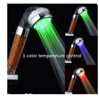 Colour-changing LED shower head with temperature sensor and high-pressure design