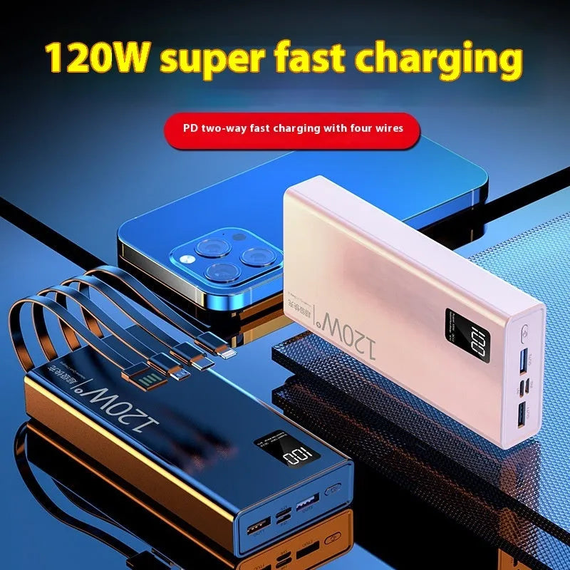 White super fast charge portable battery with digital display and multi-port front panel