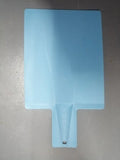 Green folding plastic cutting board 37.5cm x 21cm with non-slip texture and hanging hole on a kitchen counter