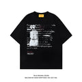 Men's black and white pure cotton T-shirt with printed letters and loose retro high street style