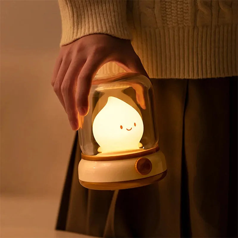 Retro oil lamp design LED night light with USB charging port and dimmer knob