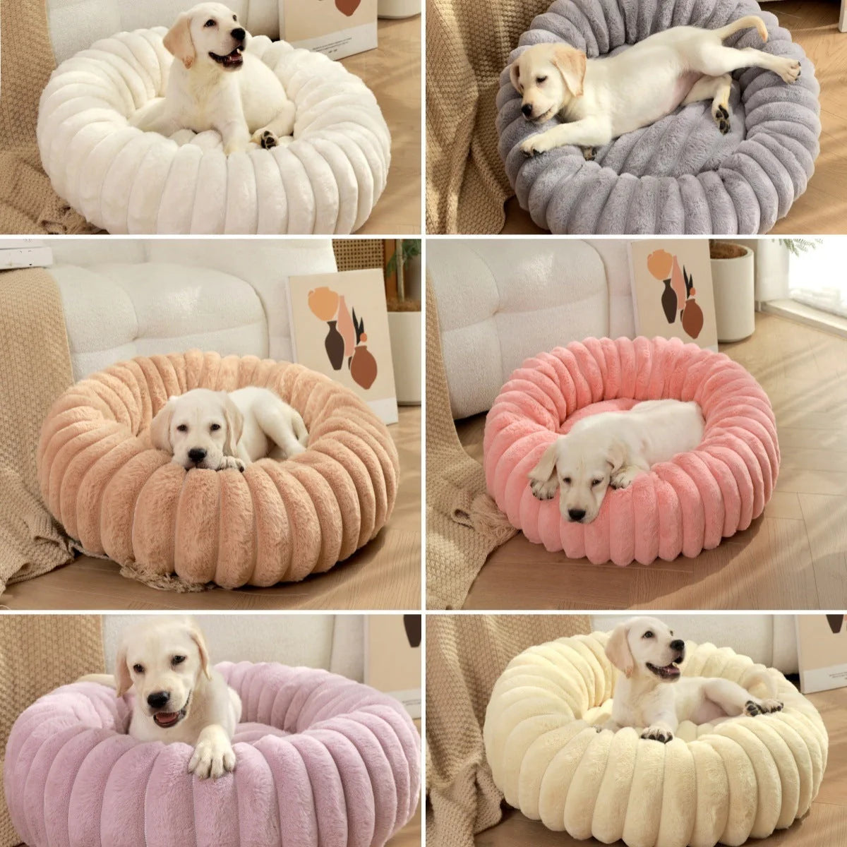 Round plush pet kennel for dogs in various colours and sizes