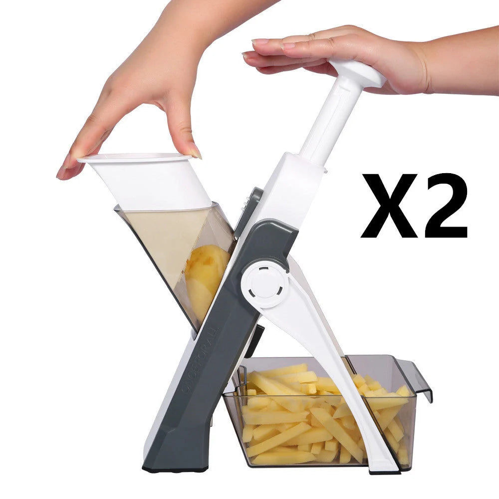 Multifunctional vegetable cutter with safety blade guard and multiple slicing options
