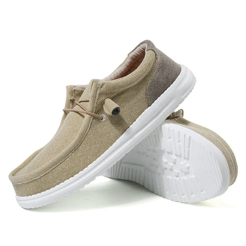 Men's green and orange canvas casual shoes with round toe and rubber sole