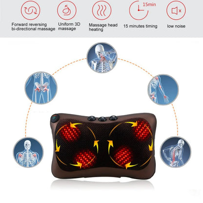 Brown magnet cervical massager pillow with 3D fit design for neck, back, and shoulder relief