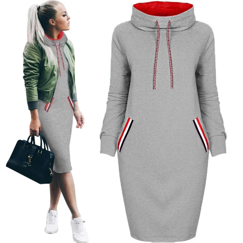 Elegant long sleeve midi dress in various colors, perfect for casual or formal occasions