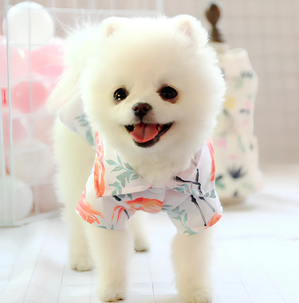 Thin summer shirt for small dogs in flamingo print, XS size with 18-22cm length and 24-26cm chest fit