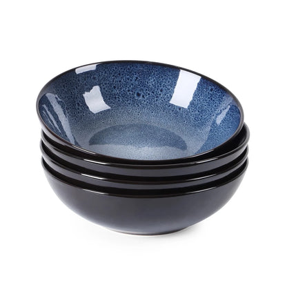 Peacock blue ceramic bowl set, 30oz capacity, dishwasher and oven safe