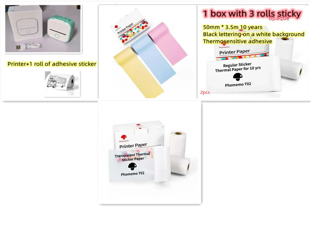 Portable Mini Thermal Label Printer with Bluetooth connectivity in various colours