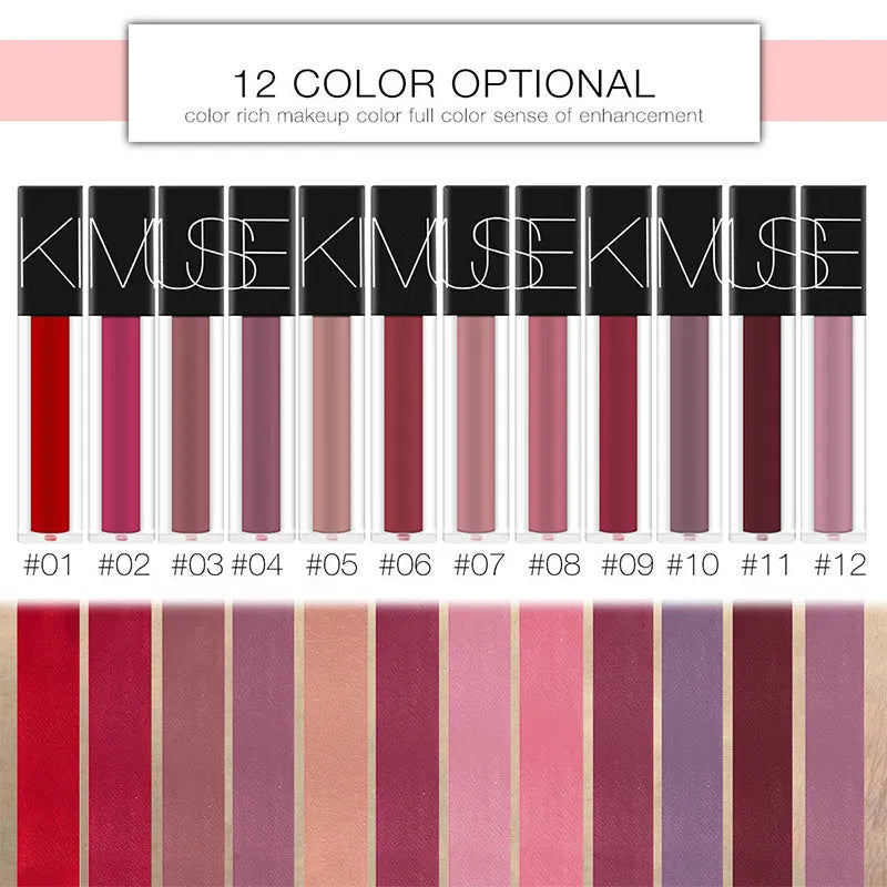 KIMUSE matte liquid lipstick tube 5.7ml waterproof long lasting natural finish 12 colours