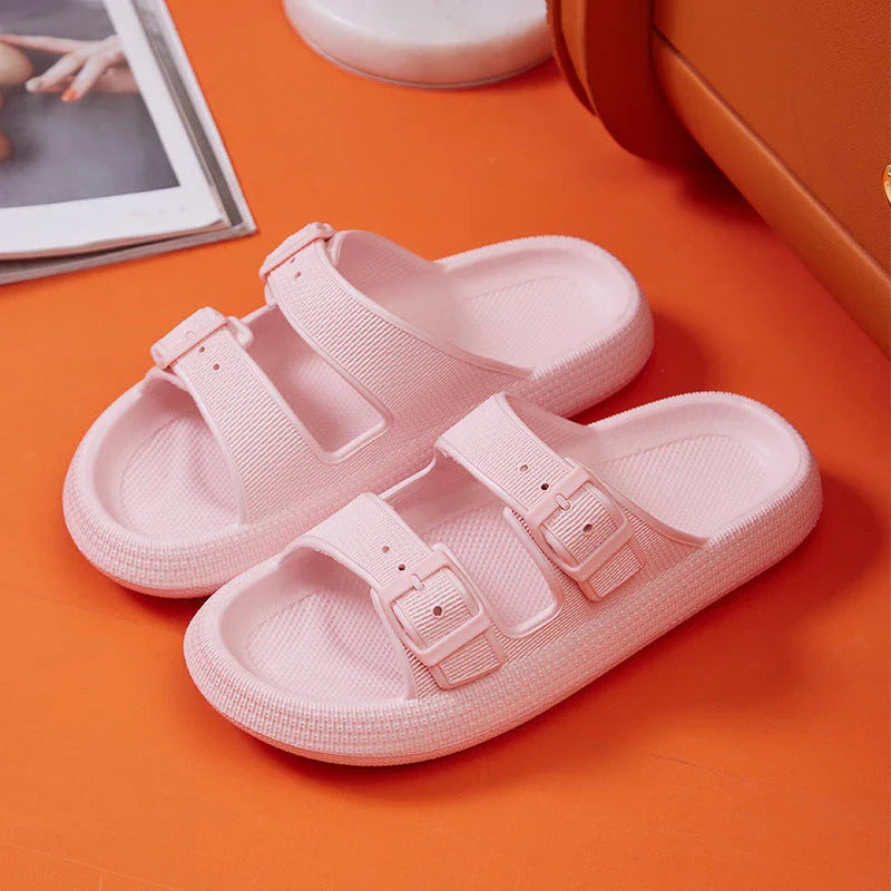 Stylish platform sandals in various colors, featuring a trendy buckle design and cushioned soles for comfort