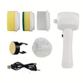 5 In 1 Multifunctional Electric Brush Cleaner in purple with five interchangeble heads for bathroom sink kitchen window cleaning