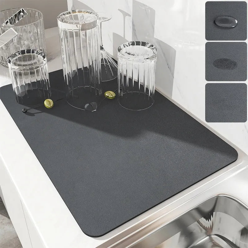 Square technical cloth drain mat with anti-slip rubber backing for kitchen and bar use