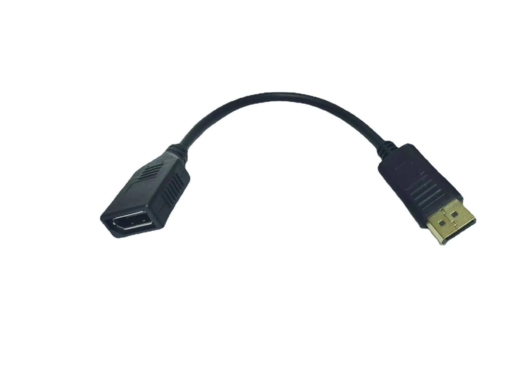 Black DisplayPort male to female extension cable with rotating busbar, approximately 10cm long