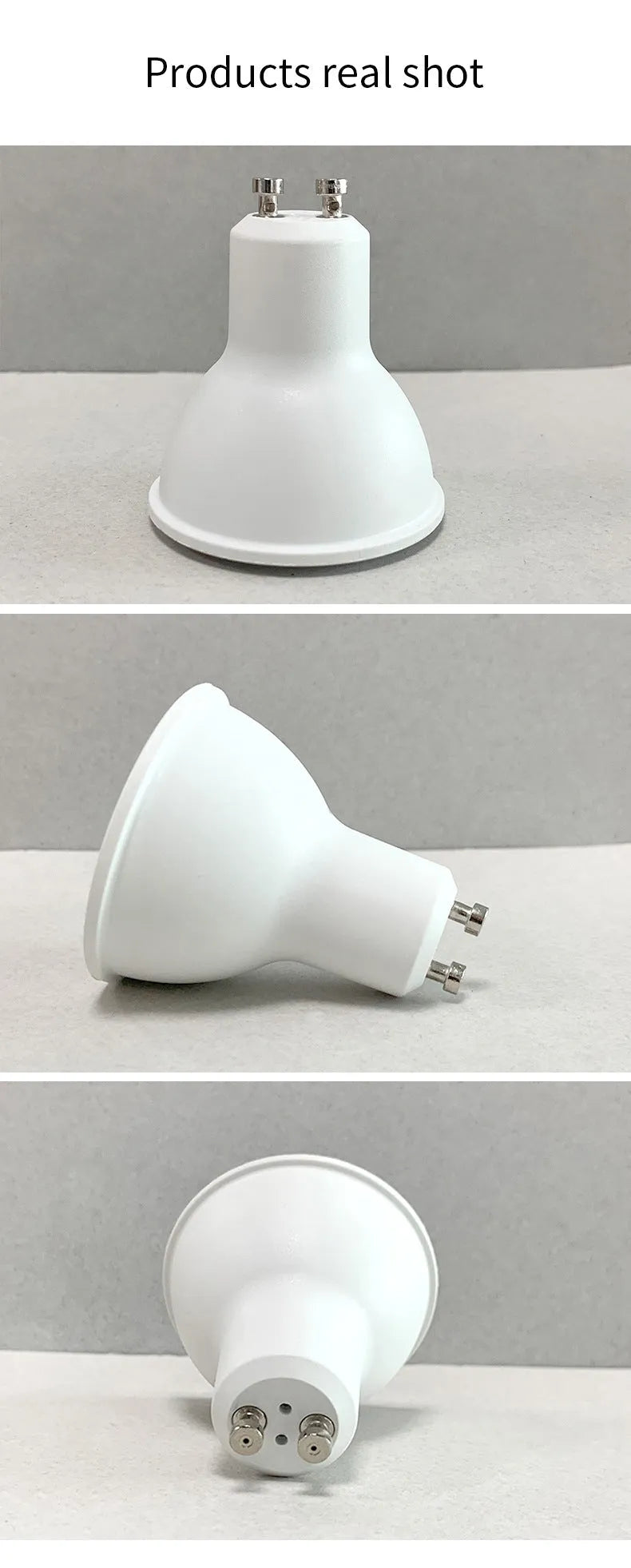GU10 smart LED spotlight bulb with RGBCCT colours, compact 50x55mm dimensions