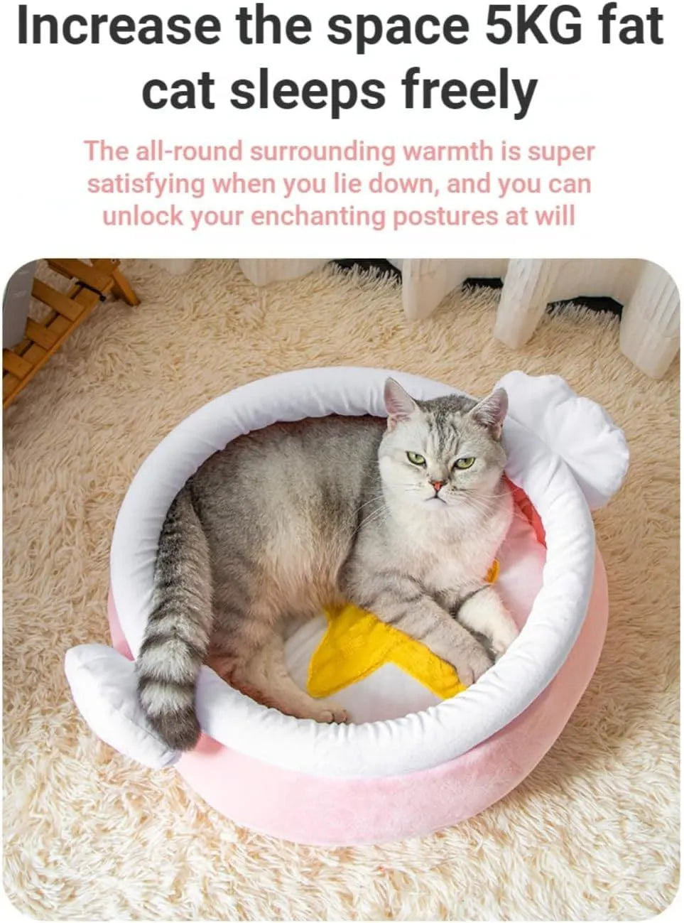 Pink honey pot-shaped cat sofa bed with a magic wand, showing a removable cushion inside.