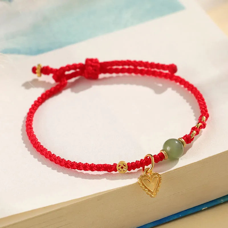Handmade 925 silver and Hetian jade bracelet with adjustable woven strap