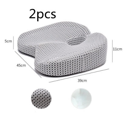 Slow Rebound Memory Foam Car Seat Cushion in white and grey, featuring breathable corrugated mesh fabric