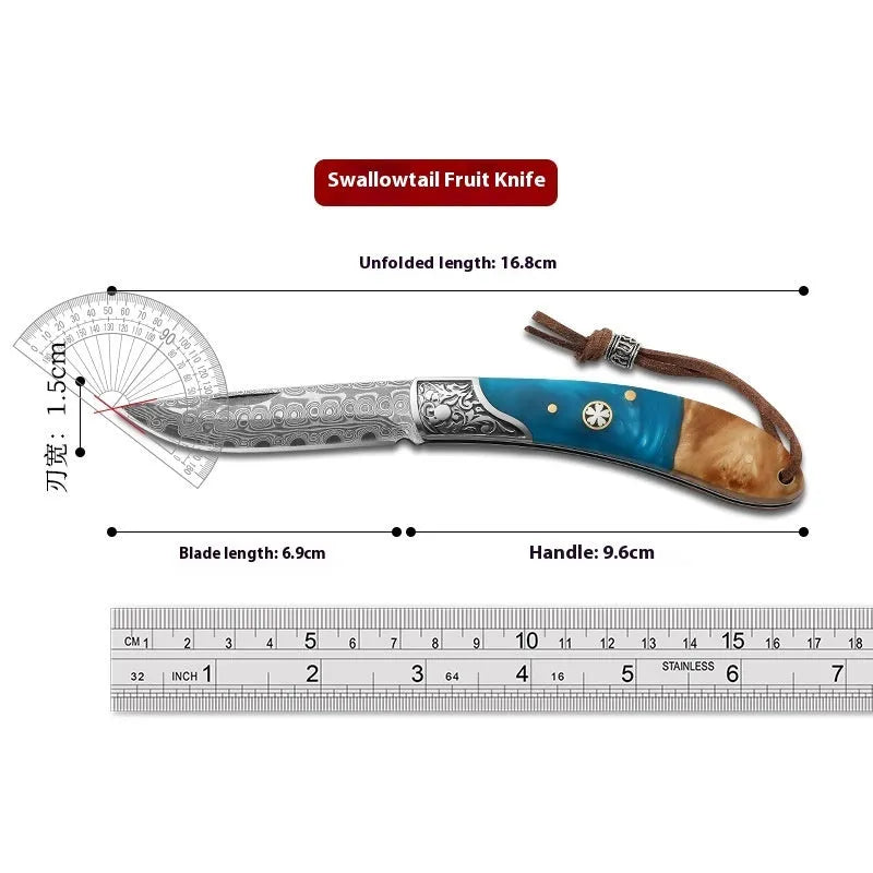 VG10 stainless steel folding knife with national style design in blue or red colour options