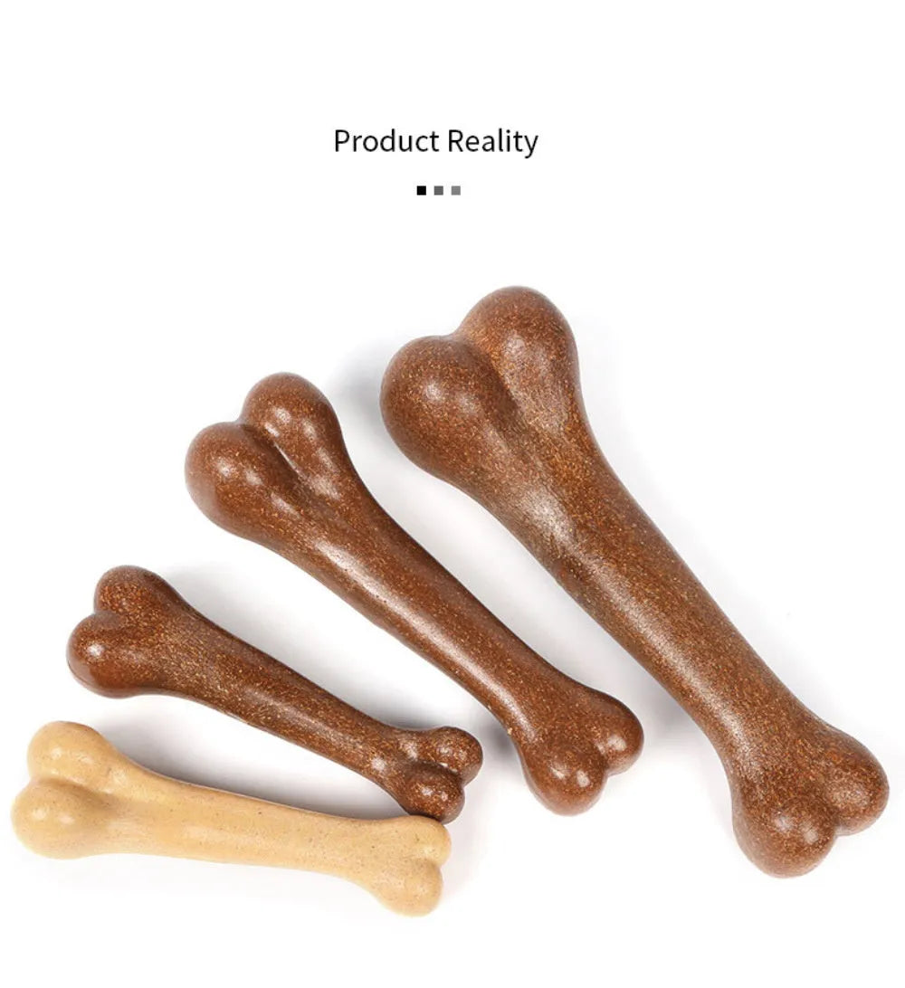 Brown and yellow dog bone simulation molar stick bite resistant toy tooth cleaner three sizes