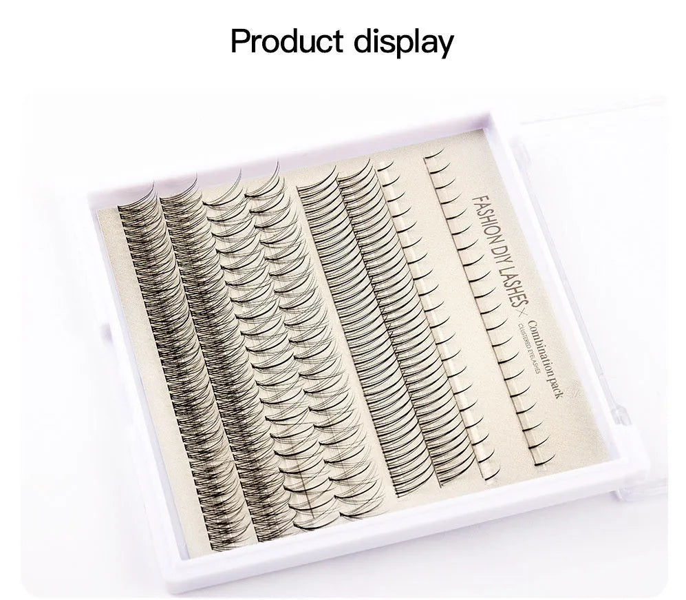 Segmented false eyelash kit with matching tweezers brushes and glue options
