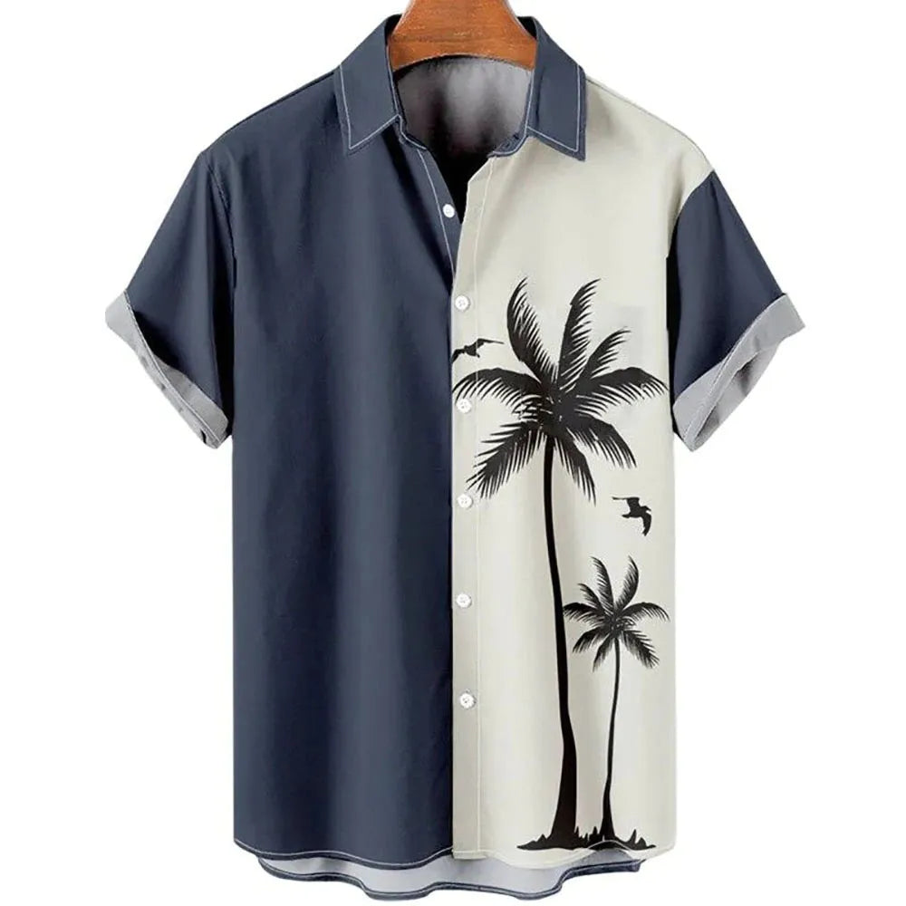 Men's slim fit casual shirt with colourful 3D floral digital print pattern on polyester fabric
