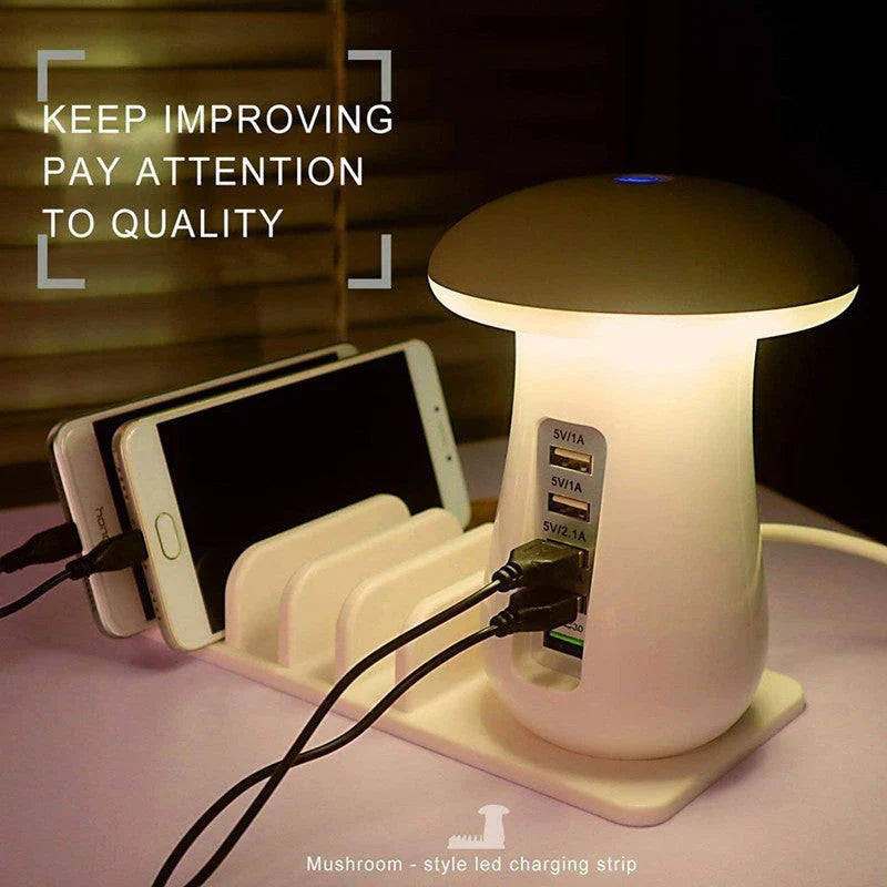 Versatile Mushroom Lamp: A modern, multifunctional device that combines stylish lighting and superfast USB charging for Kiwi homes and offices.