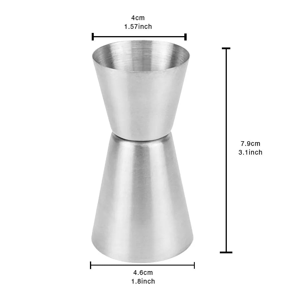 Double-headed stainless steel measuring cup for wine and spirits with shaker in four colour options: silver, copper, gold, black
