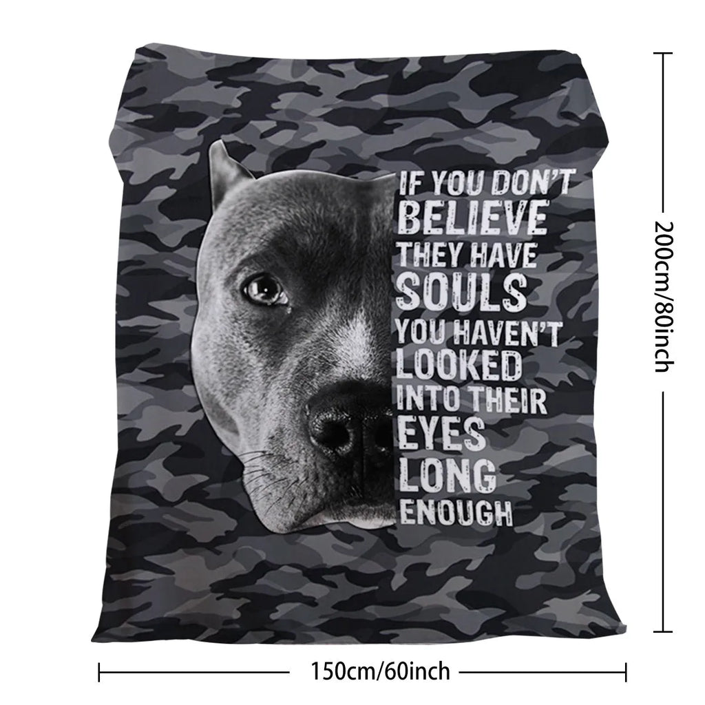 Flannel black background dog pet theme soft printed blanket folded on a sofa