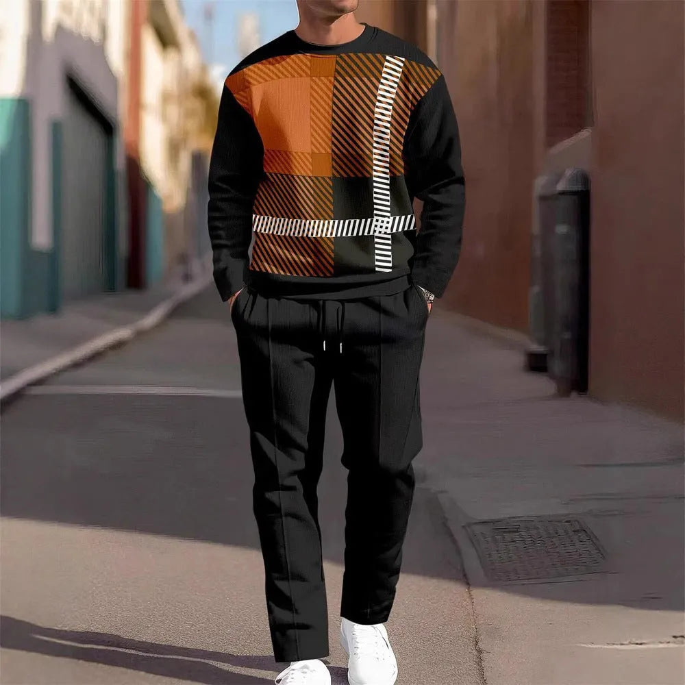 Fashion men's casual sporty round neck sweatshirt and pants two-piece set with letter print, 18 colours