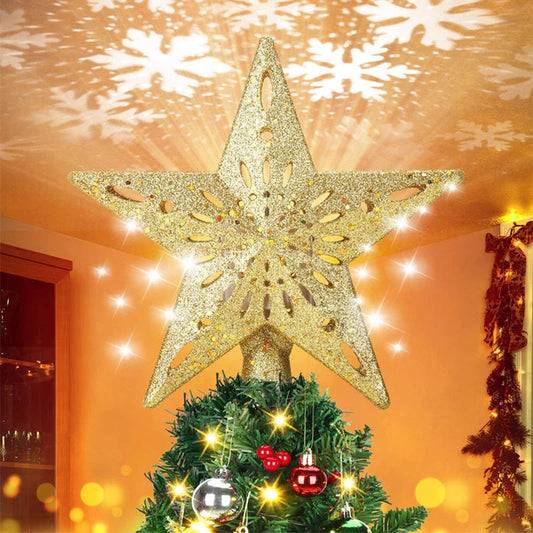LED Projection Christmas Tree Topper with snowflake effect in silver and gold