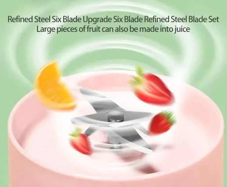 Electric USB wine bottle juicer cup with 6-leaf cutter head and 400ml capacity, white model
