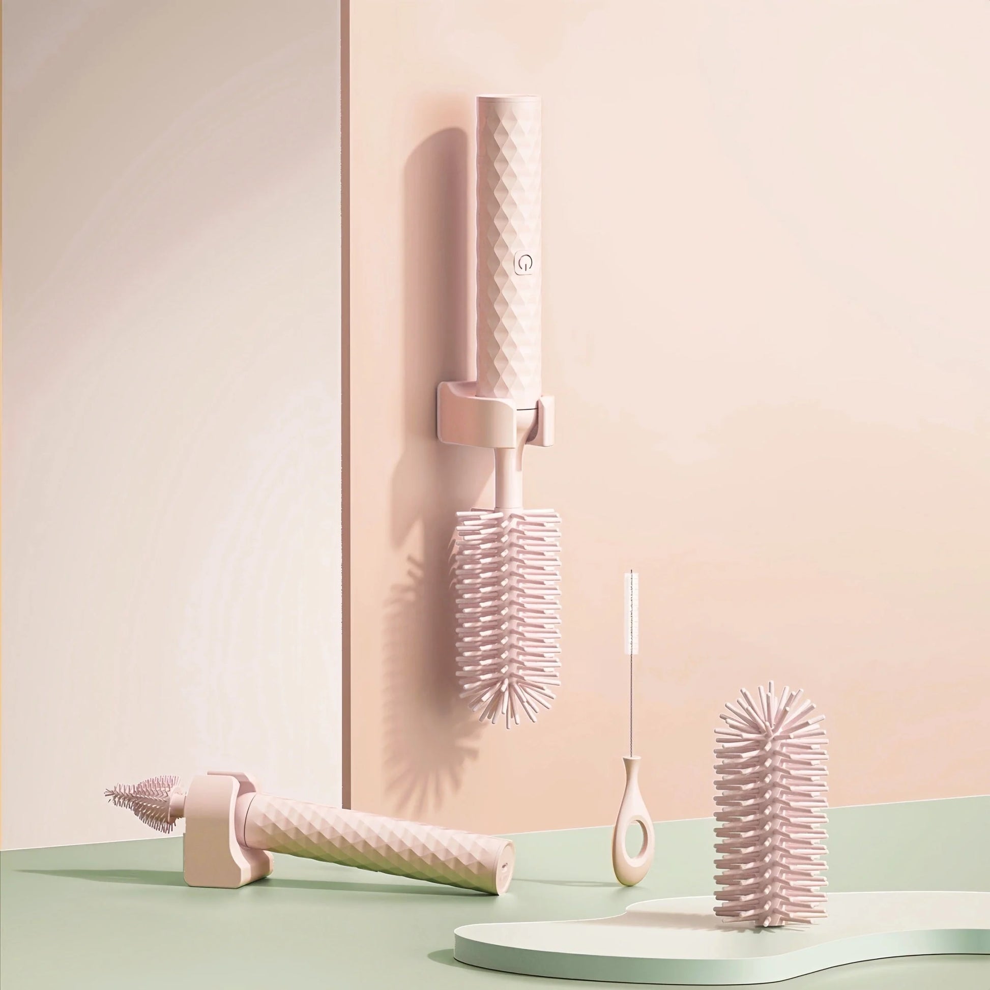 Electric silicone bottle brush set with 360-degree rotation for cleaning baby bottles and pacifiers