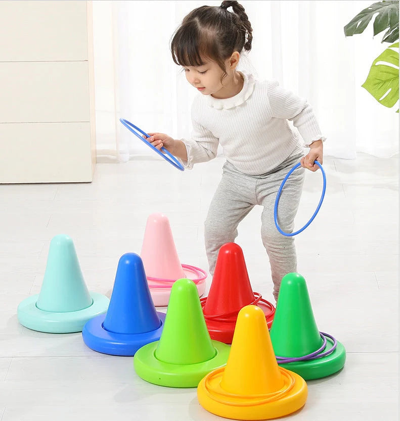 Children's balance training toy with bright colours and tactile dots for sensory integration
