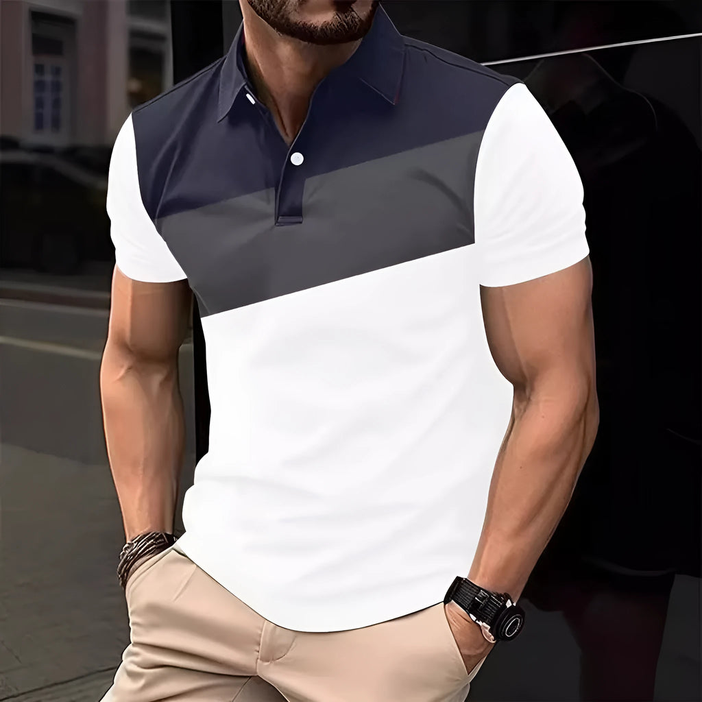 Men's loose-fit grey T-shirt with a colourful 3D digital print design on the front.