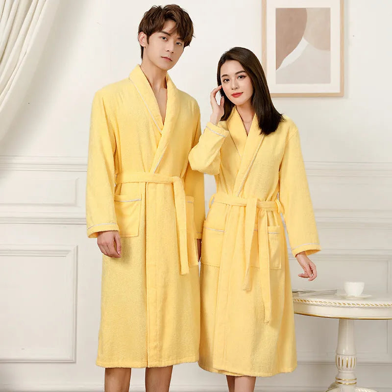 Cotton terry bathrobe in peacock blue, super thick 301-350g, simple casual style for men and women