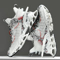Men's soft bottom blade running sneaker with breathable mesh upper in white, apricot, and black
