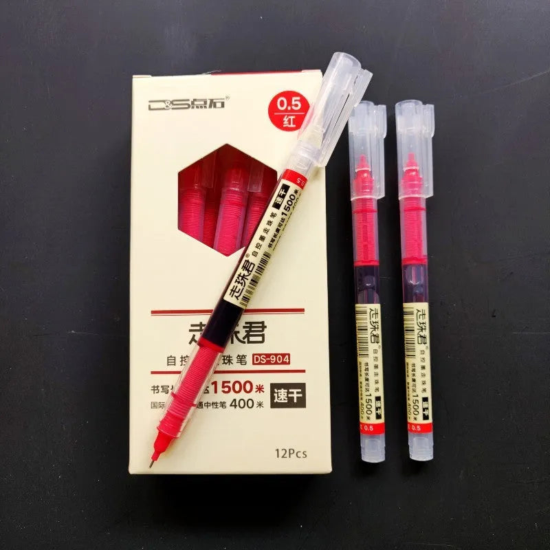 Dianshi rollerball straight liquid quick-drying gel pen with 0.5mm fine tip, ergonomic handle, assorted colours in 12-pack