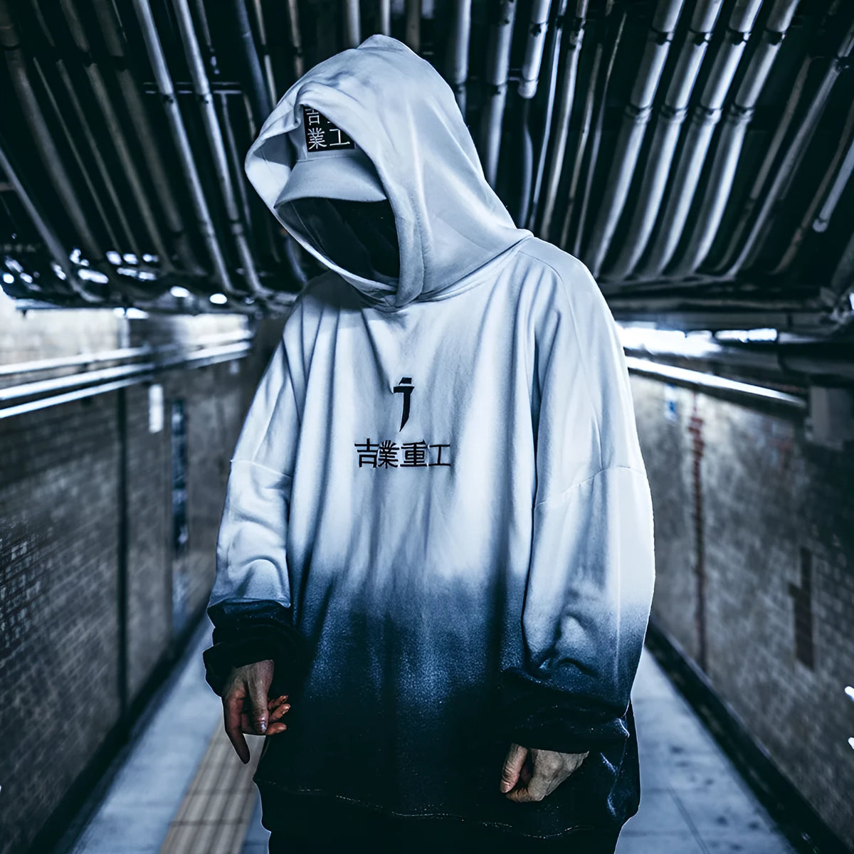 White cotton gradient hoodie loose fit unisex casual streetwear top front view