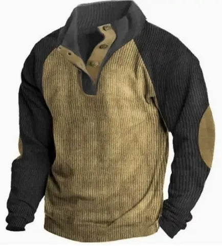 Men's casual printed pullover sweatshirt with patch pocket, loose fit, long sleeves, Japanese cotton blend, size S to 5XL
