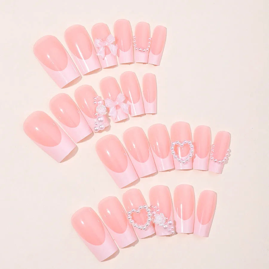 French love pearl press-on nail stickers in XD93 colour with jelly glue and polish rub applicator