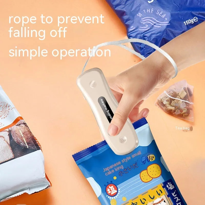 Portable USB mini sealer machine in black or milky white for kitchen food preservation