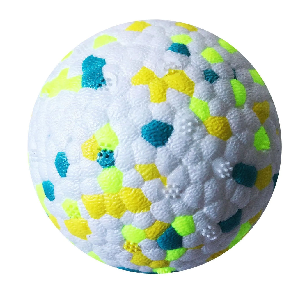 Dog Molars pet toy ball in green, a bite resistant ETPU interactive fetch ball for dogs with corn grain texture