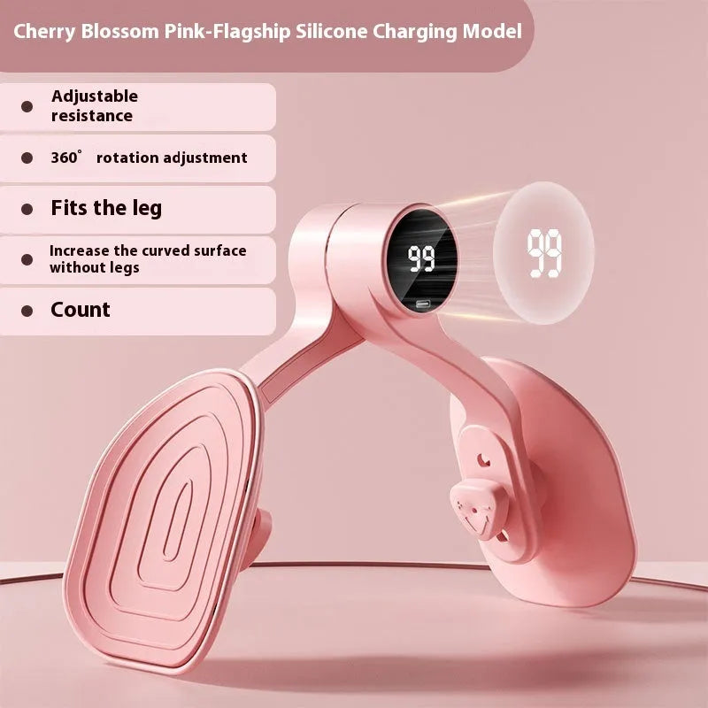 Pink pelvic floor muscle trainer with three resistance settings for postpartum recovery exercises